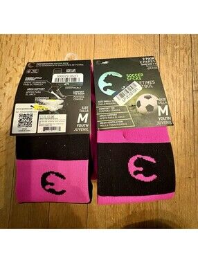 2 Packs NEW Puma Procat Soccer Socks Youth Sz M 2 Pr Pk Black/pink 4 Pair Total